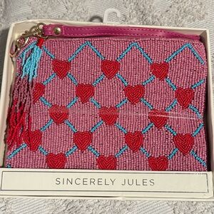 Sincerely Jules Pink and Red Heart Beaded Clutch